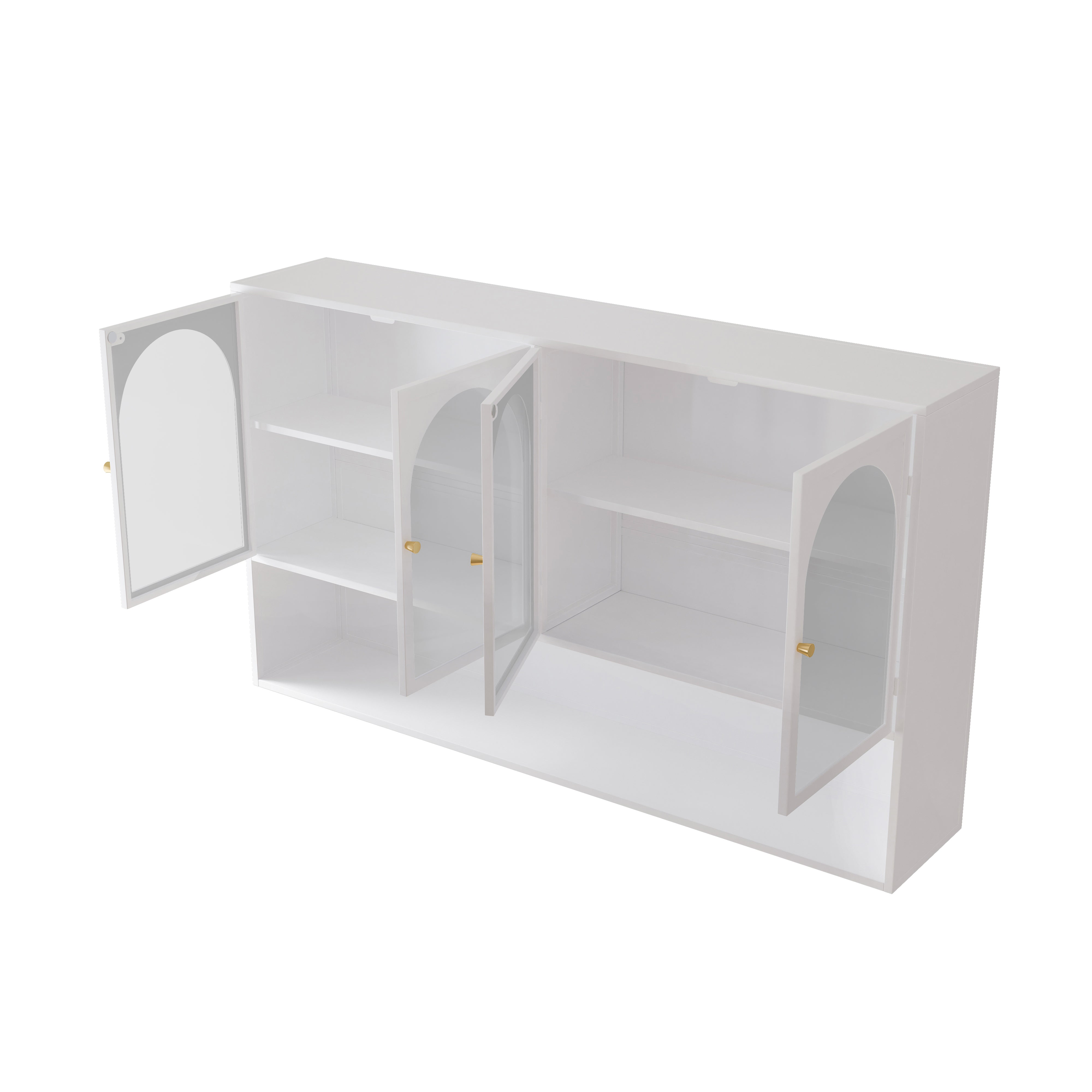 Four-door Wall Cabinet, 120CM Glass Storage, White