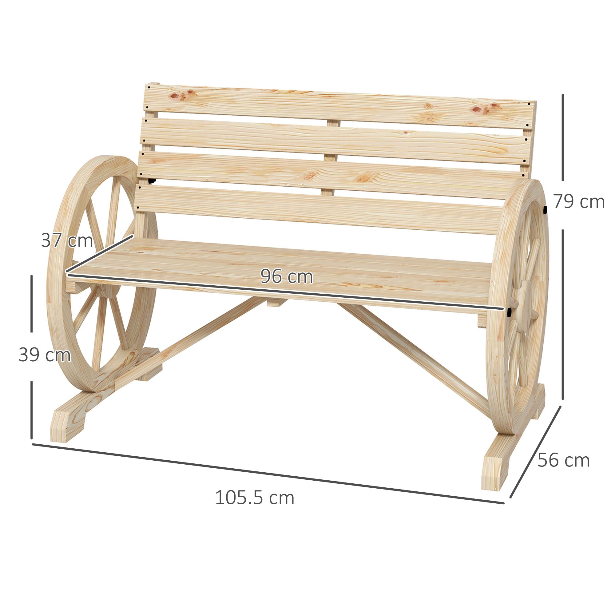 2-seater Garden Bench with Armrests, 240 kg Load Capacity, Fir Wood, Natural