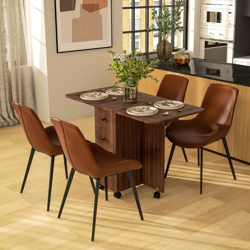 Multi-Storage Drop Leaf Dining Table, Six-Person Expanding, Distressed Brown