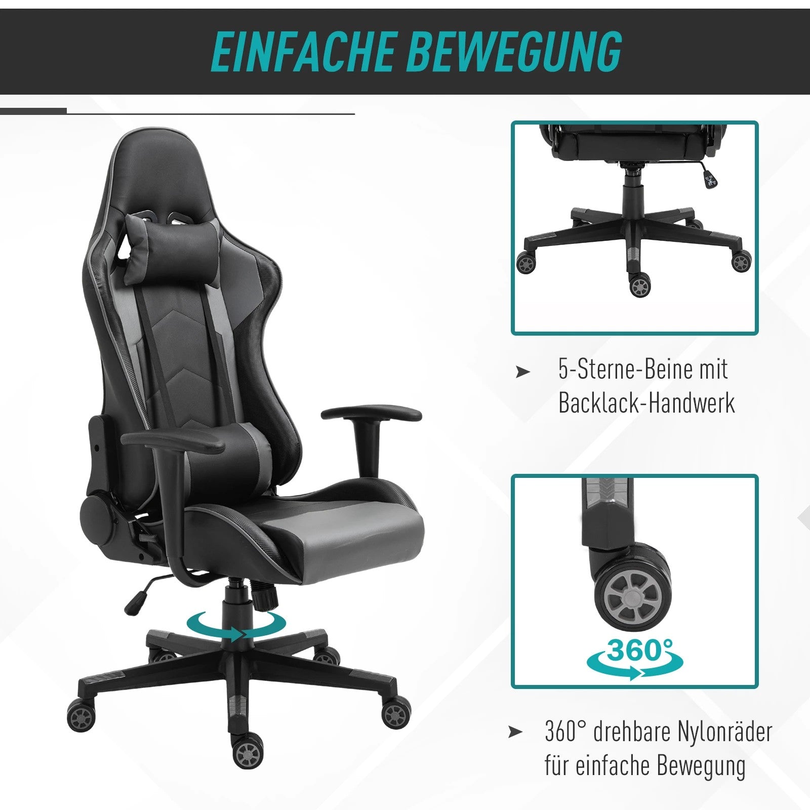 Vinsetto Office Gaming Swivel Chair, Ergonomic, Artificial Leather Black