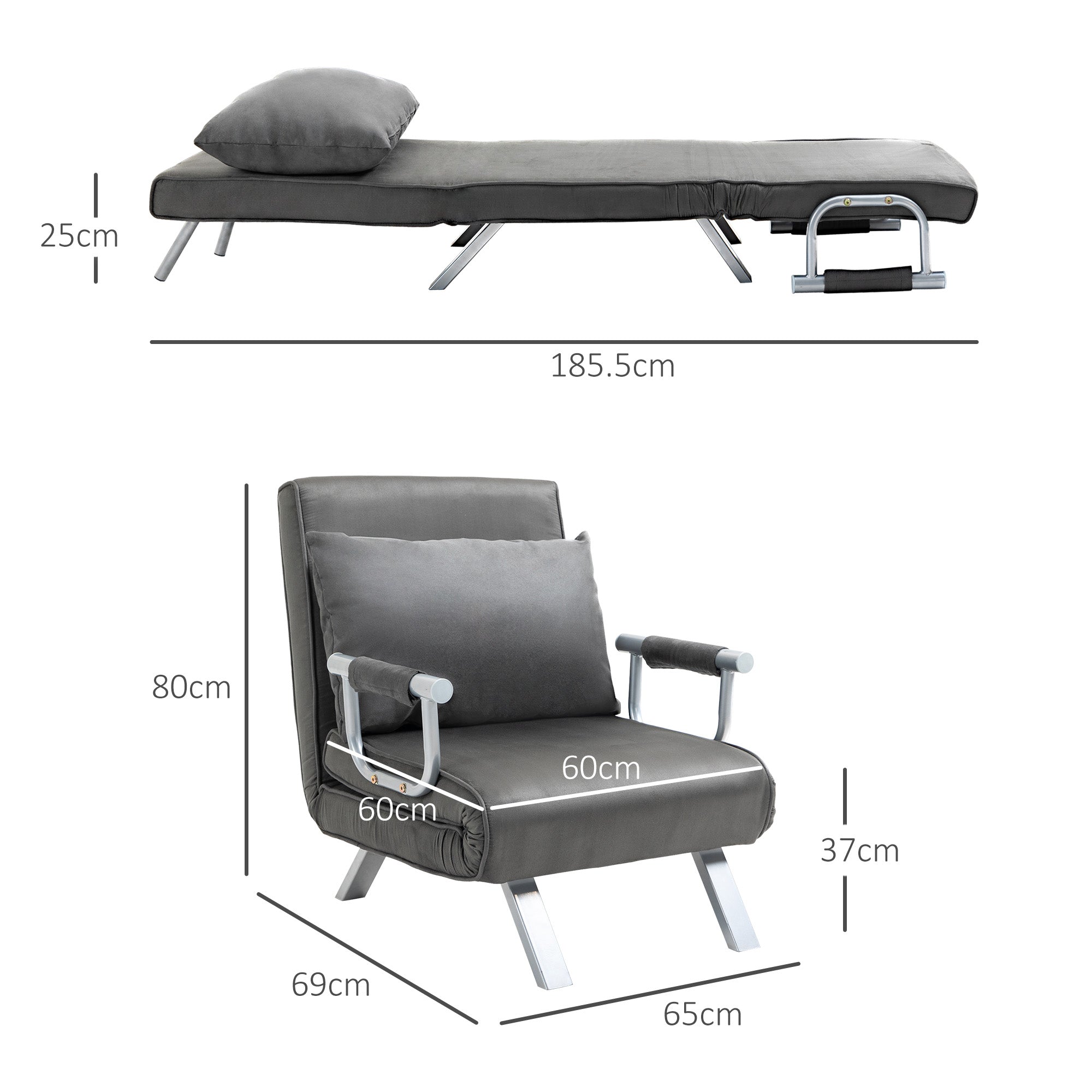3-in-1 Sleeper Sofa Guest Bed Folding Mattress Chaise Lounge, Grey
