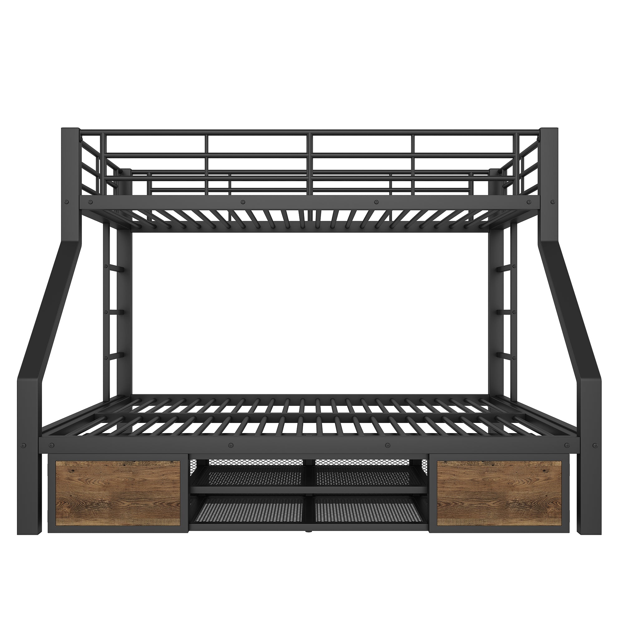 Bunk Bed for Children with Shoe Rack, Storage Compartments and Safety Rails, Black