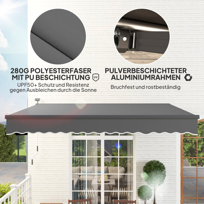 Klemmmarkise, Handkurbel Solarleuchte Gelenkarm UV 50+ 400cm, Grau