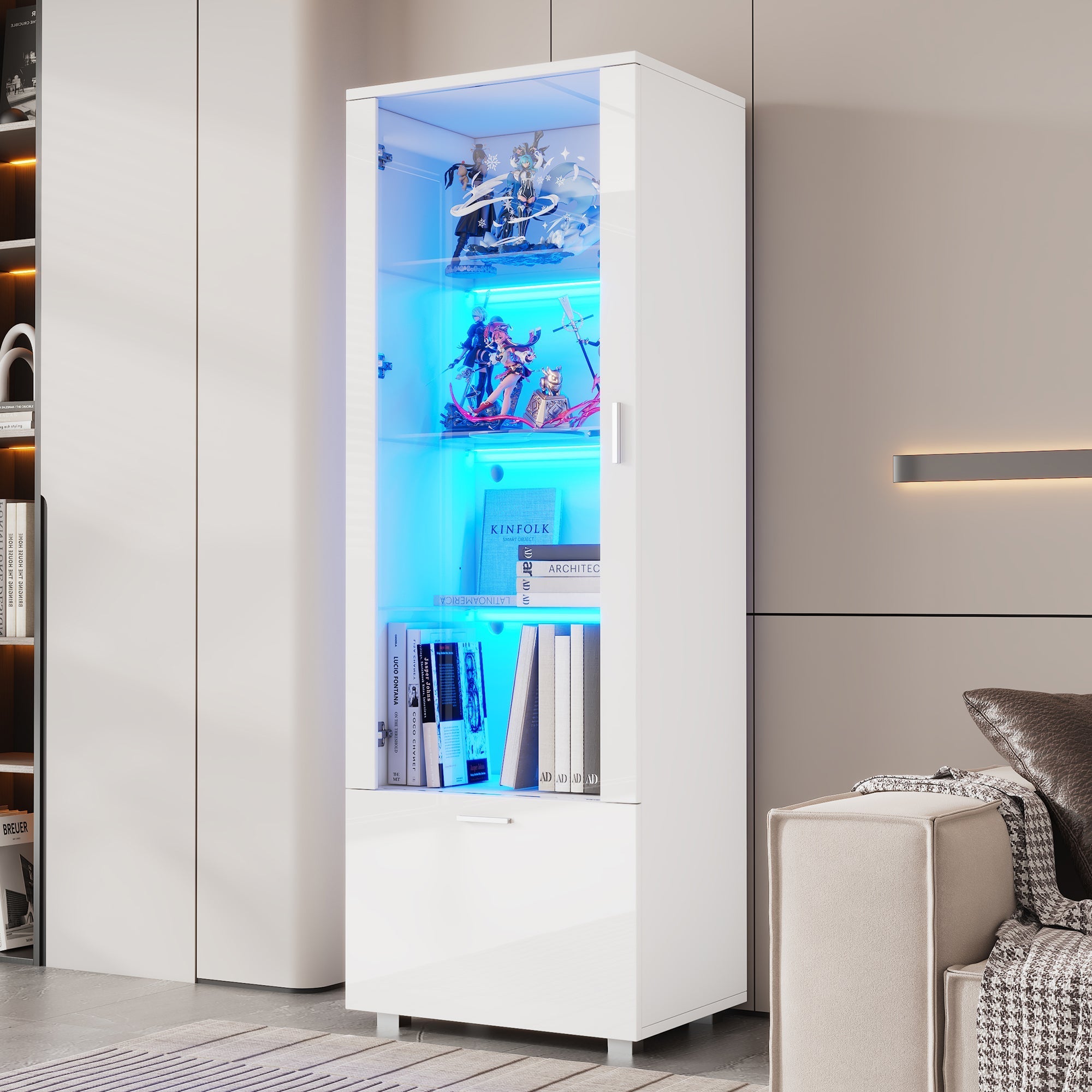 Display Cabinet with LED Lighting and Acrylic Doors, White High Gloss