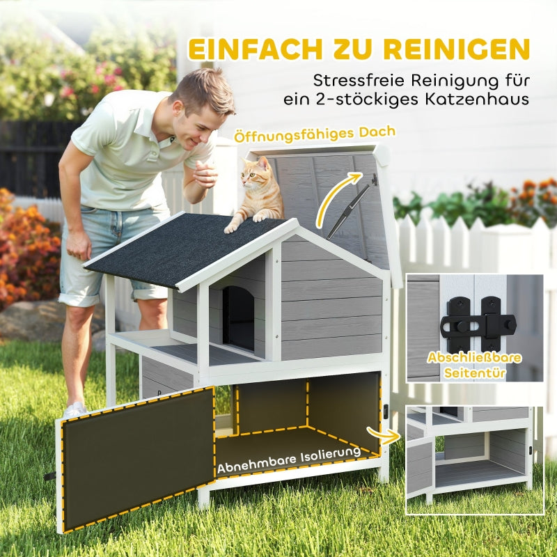 Outdoor Cat House Waterproof Hinged Roof 80x93x95cm - Grey