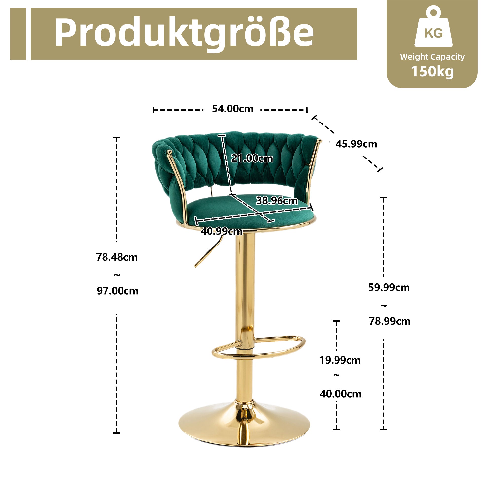 Velvet Bar Stool Set, 360° Swivel, Adjustable Height, Handcrafted Backrest, Upholstered