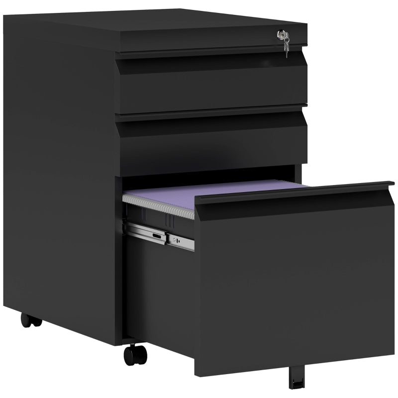 3 Drawer Filing Cabinet Mobile Anti-tilt for A4 Legal Letter Metal Black