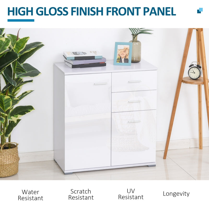 Modern Sideboard Cabinet High Gloss Storage Chest of Drawers, White