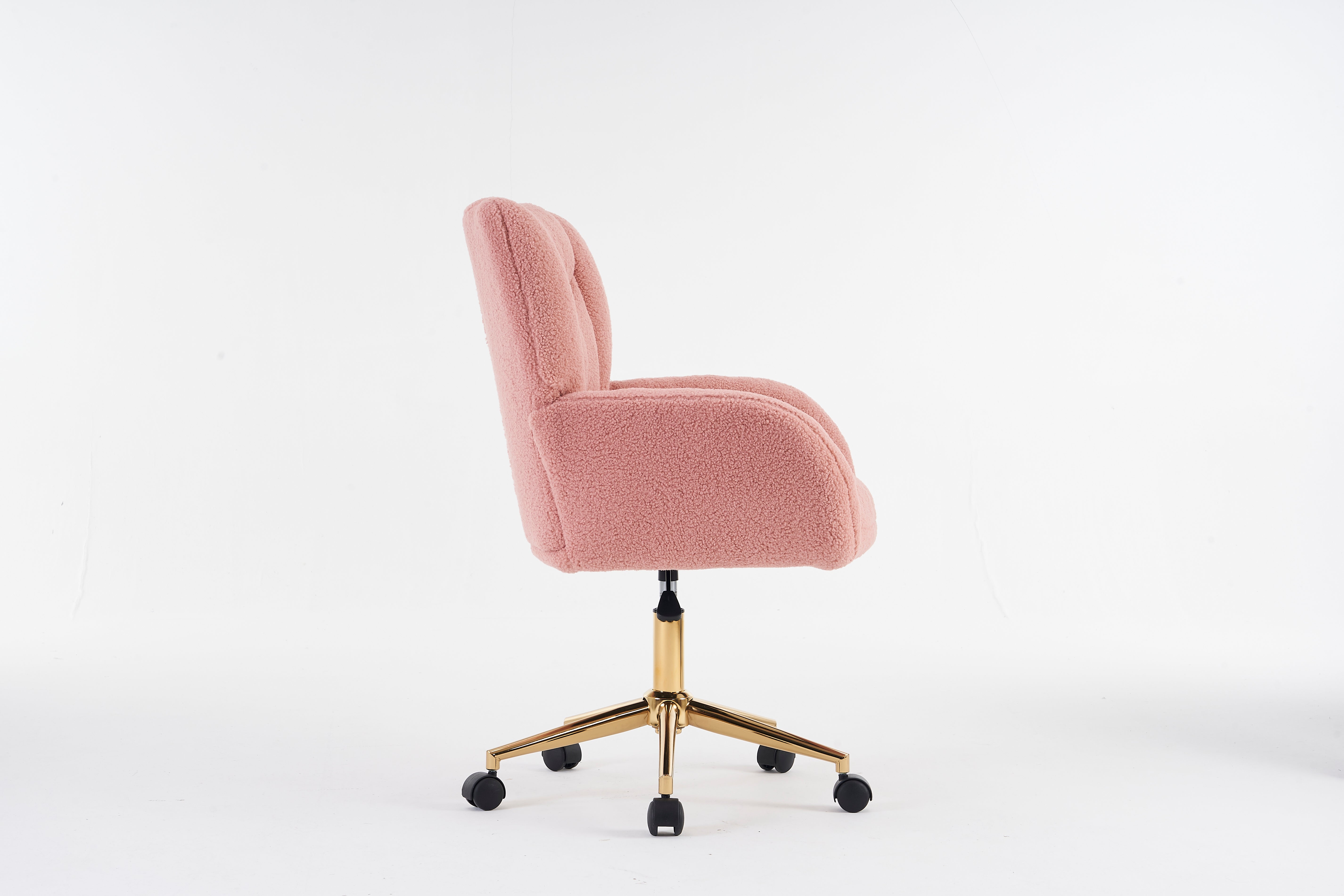 Swivel Chair Height-Adjustable Teddy Fabric Gold Legs - Pink