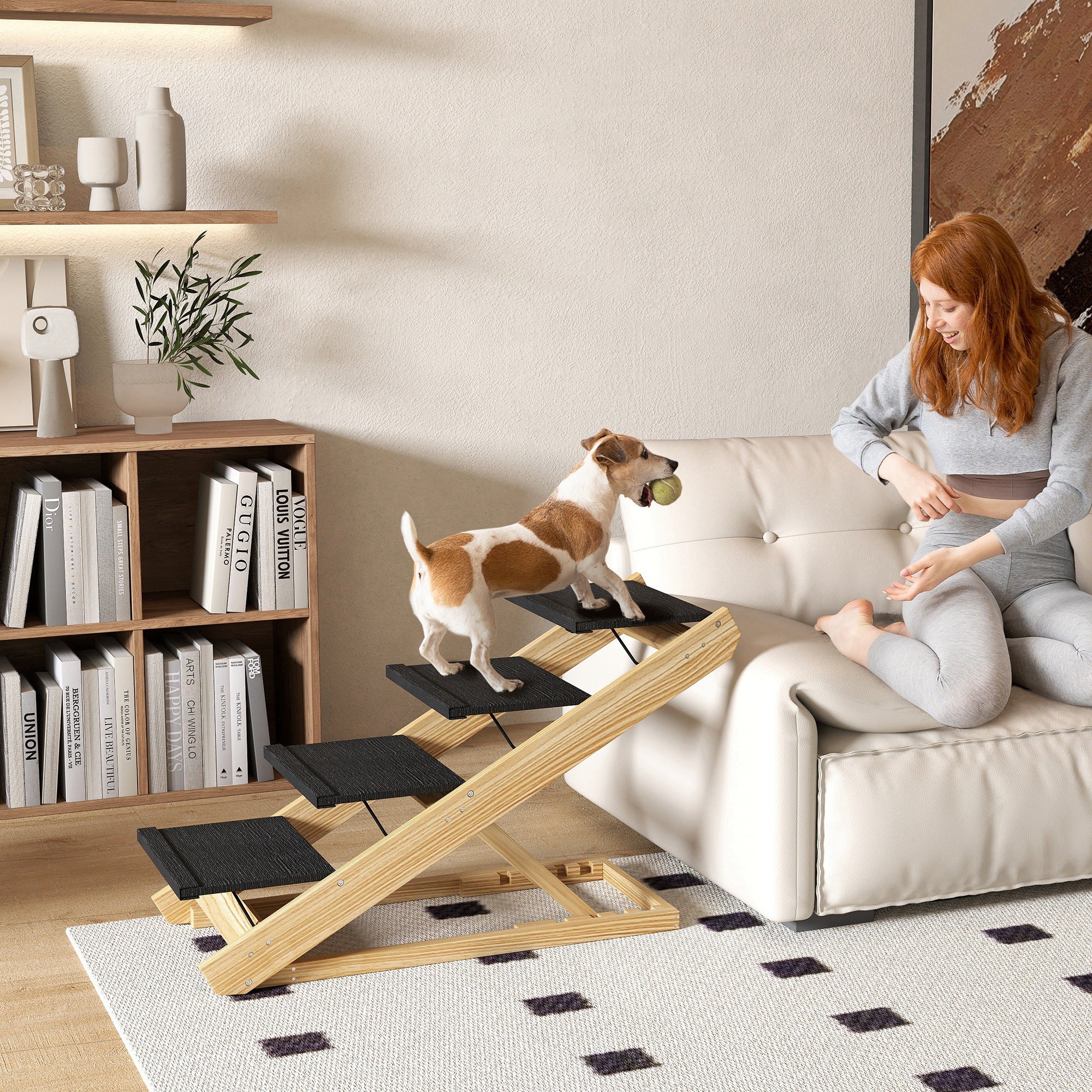 Dog Stairs & Ramp 2-in-1 Foldable 4-Step Height Adjustable Non-Slip