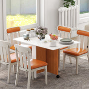 Folding Dining Table Writing Desk Workstation with Casters, Teak/White