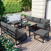 Outdoor Garden Lounge Sofa Set with Reclining Function, Adjustable Backrest, Grey