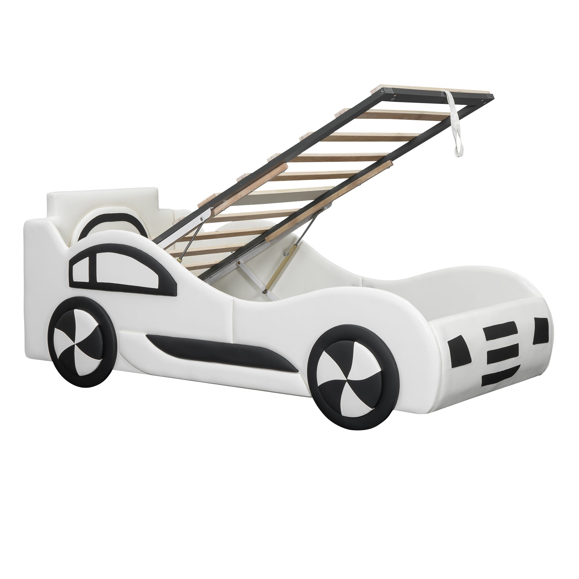 Car Bed, 90x200cm, Flat Bed with Slatted Base & Under-bed Storage, White