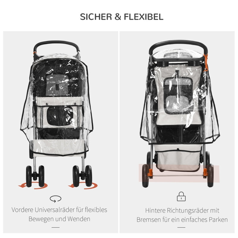Dog Buggy, Foldable Rain Cover 2 Cup Holders, Grey