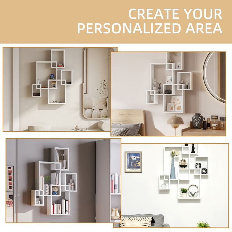 Floating Shelves Wall Mounted Interlocking Cube Display White