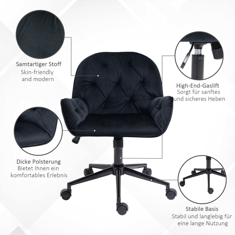 Vinsetto Office Chair, Swivel Height-Adjustable Executive Desk Armchair, Velvety Polyester Black