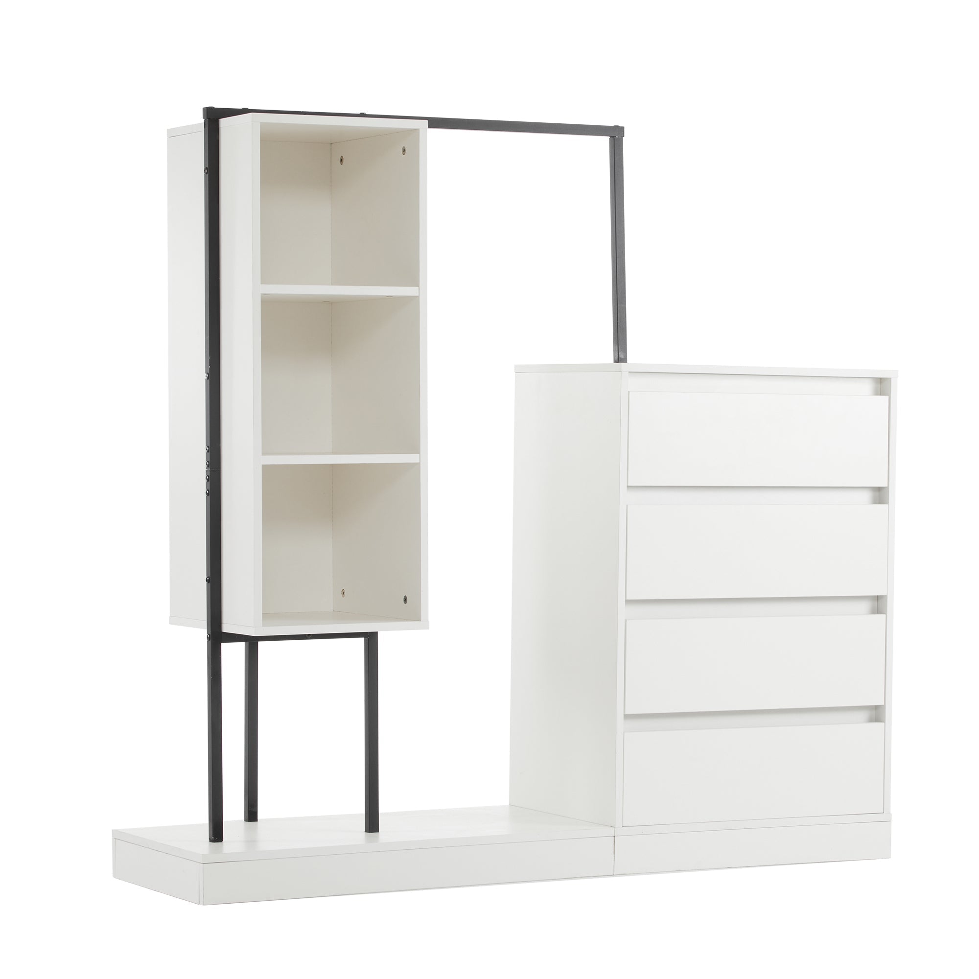 Drawer Cabinet Wardrobe Set Sideboard Clothes Rail W140/W40/H135 White