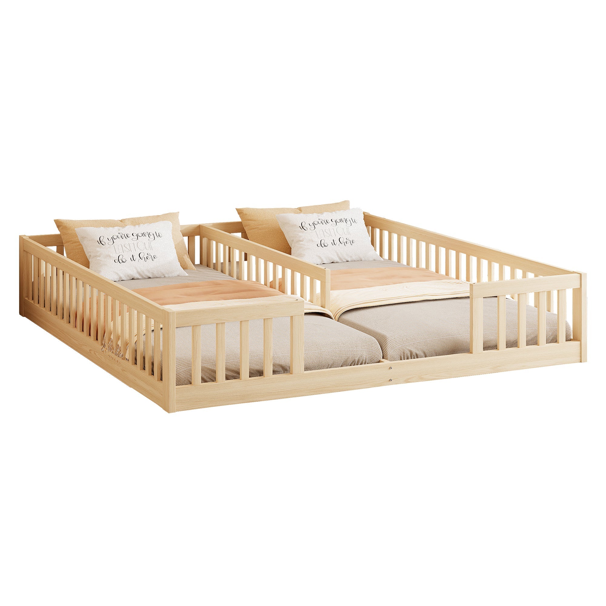 Panel Bed with Guardrails and Slatted Base, 90 x 200 cm, Pine Wood Natural
