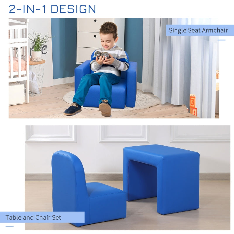 2 In 1 Toddler Sofa Chair, Converts to Table, Playroom, Blue