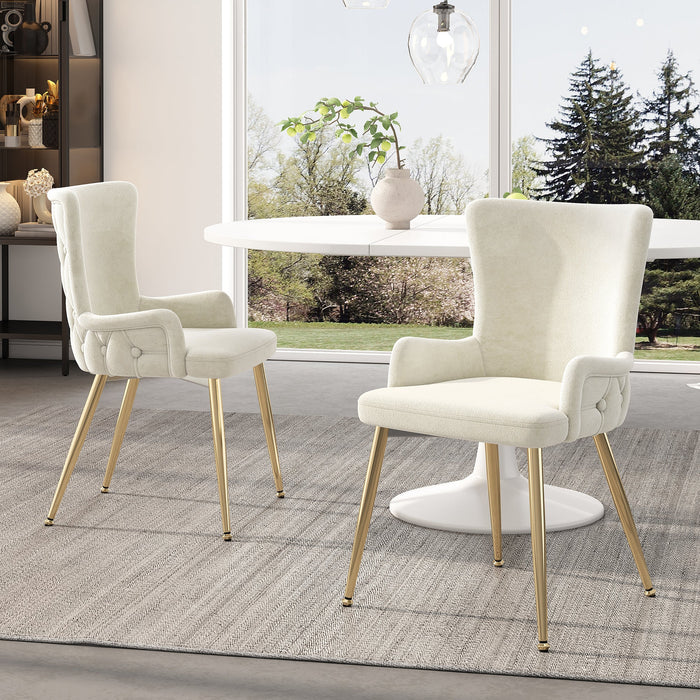 Velvet Dining Chair, Set of 2, Luxurious Lounge Chair with Gold Metal Legs, Beige