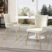 Velvet Dining Chair, Set of 2, Luxurious Lounge Chair with Gold Metal Legs, Beige