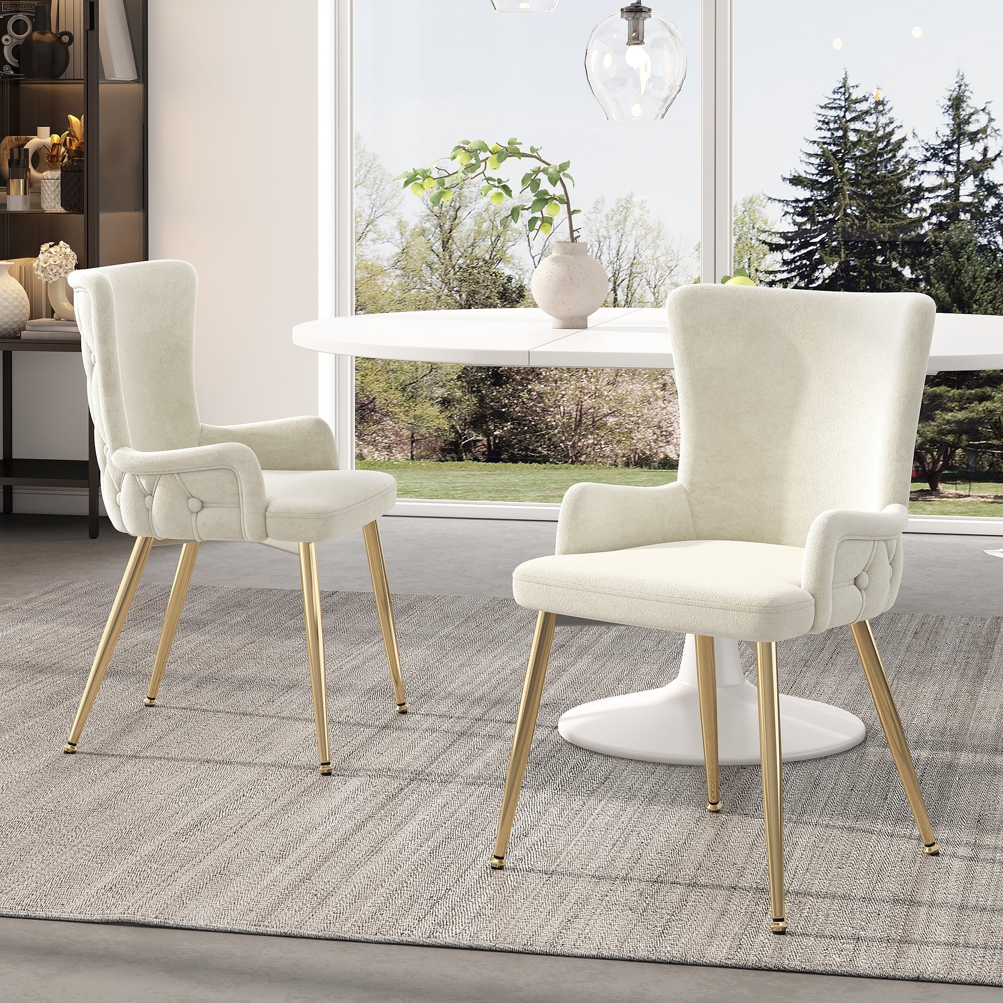 Velvet Dining Chair Set of 4 Lounge Gold Metal Legs - Beige