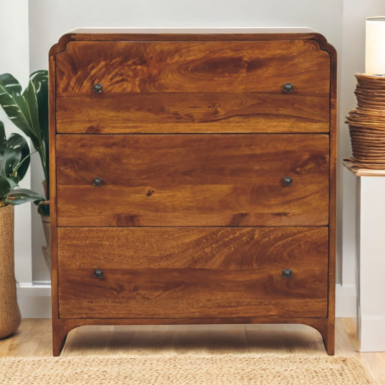 Newton Chestnut 3 Drawer Chest, Solid Wood Dark Brown