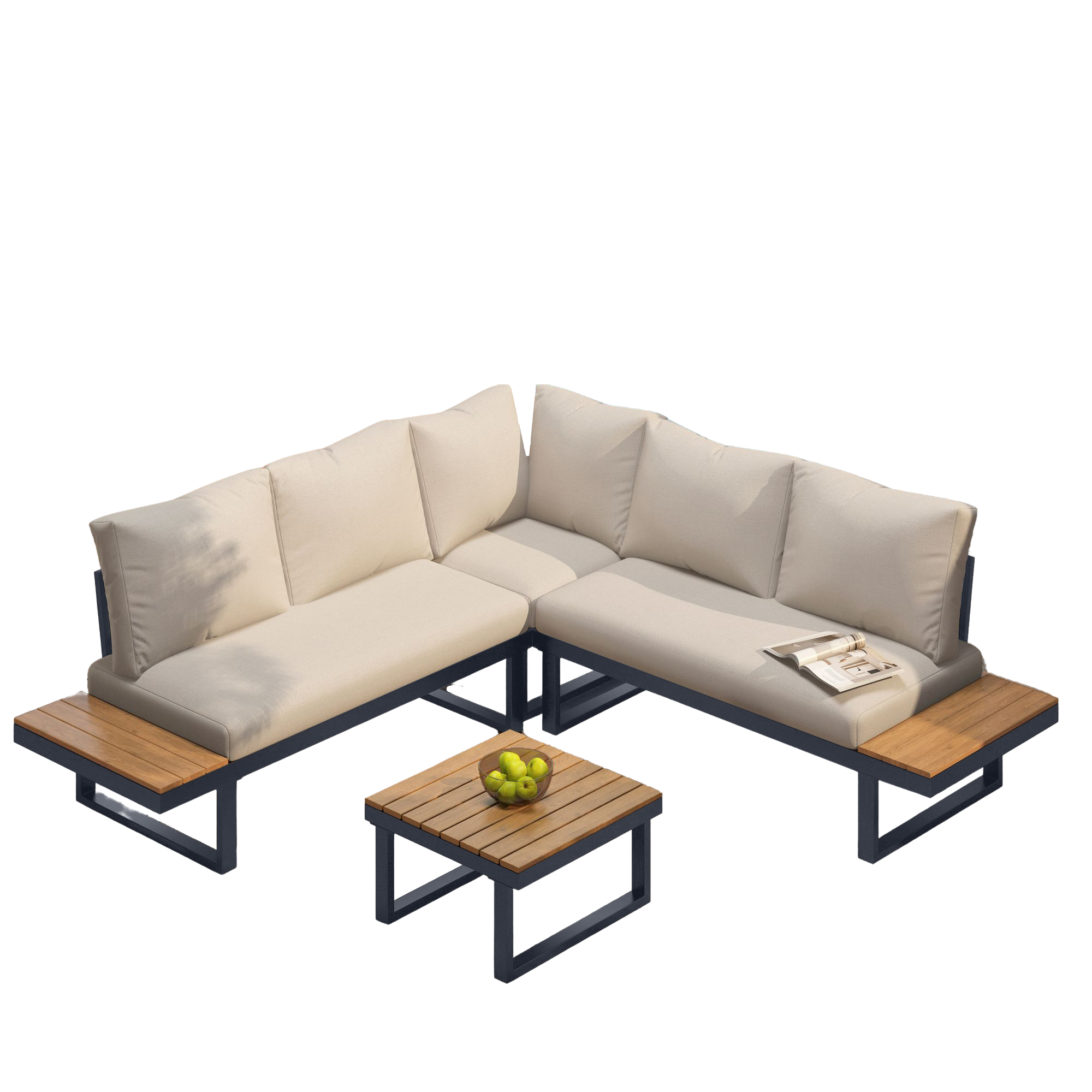 Garden Leisure Set Corner Adjustable Reclining with Coffee Table - Beige/Grey