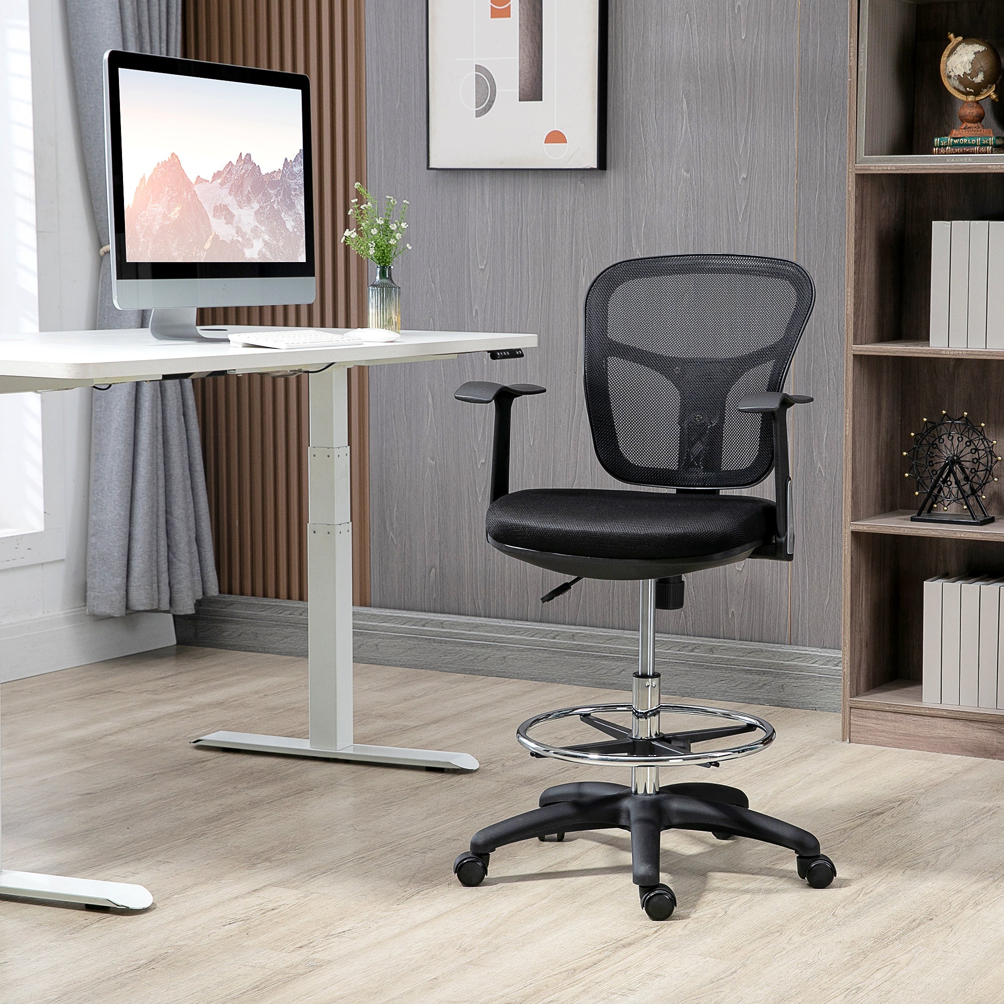 Vinsetto Office Chair Ergonomic Computer Chair with Armrest & Footrest Mesh Black