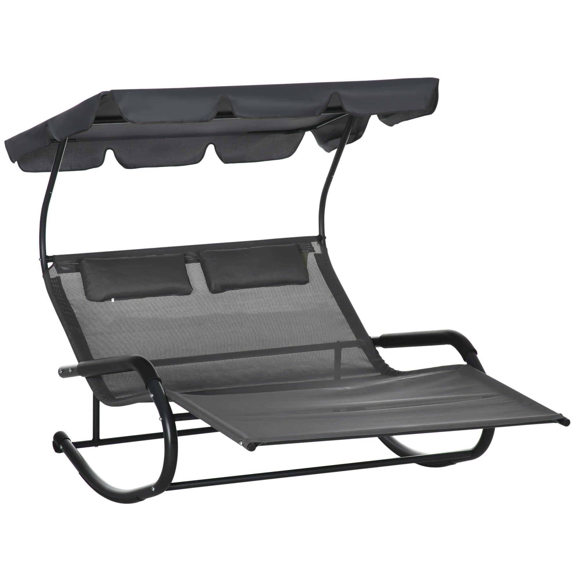 Double Sun Lounger/Rocking Bench with Sunshade, Wheels, 220kg Capacity, for 2 People, Dark Grey