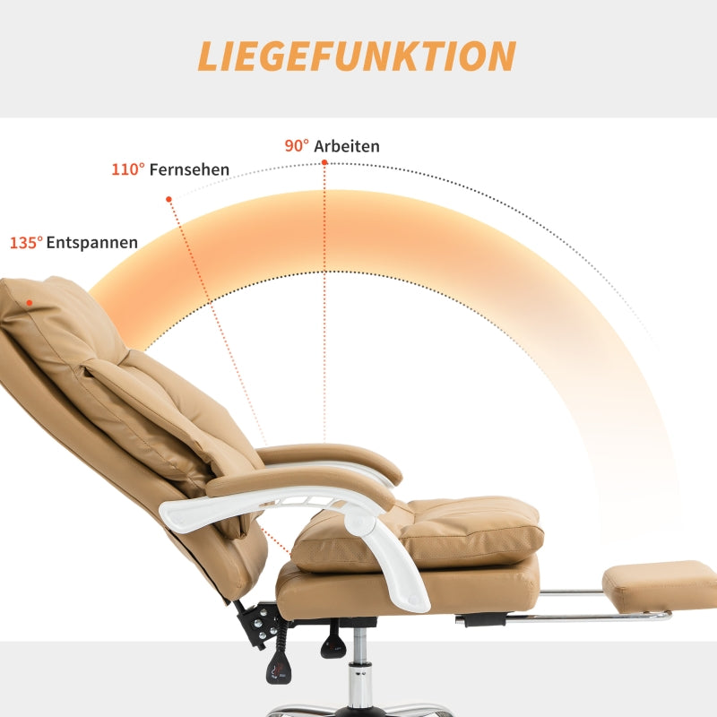 Bürostuhl, ergonomisch, mit Lordosenstütze, klappbarer Armlehne, Fußstütze, Hellbraun