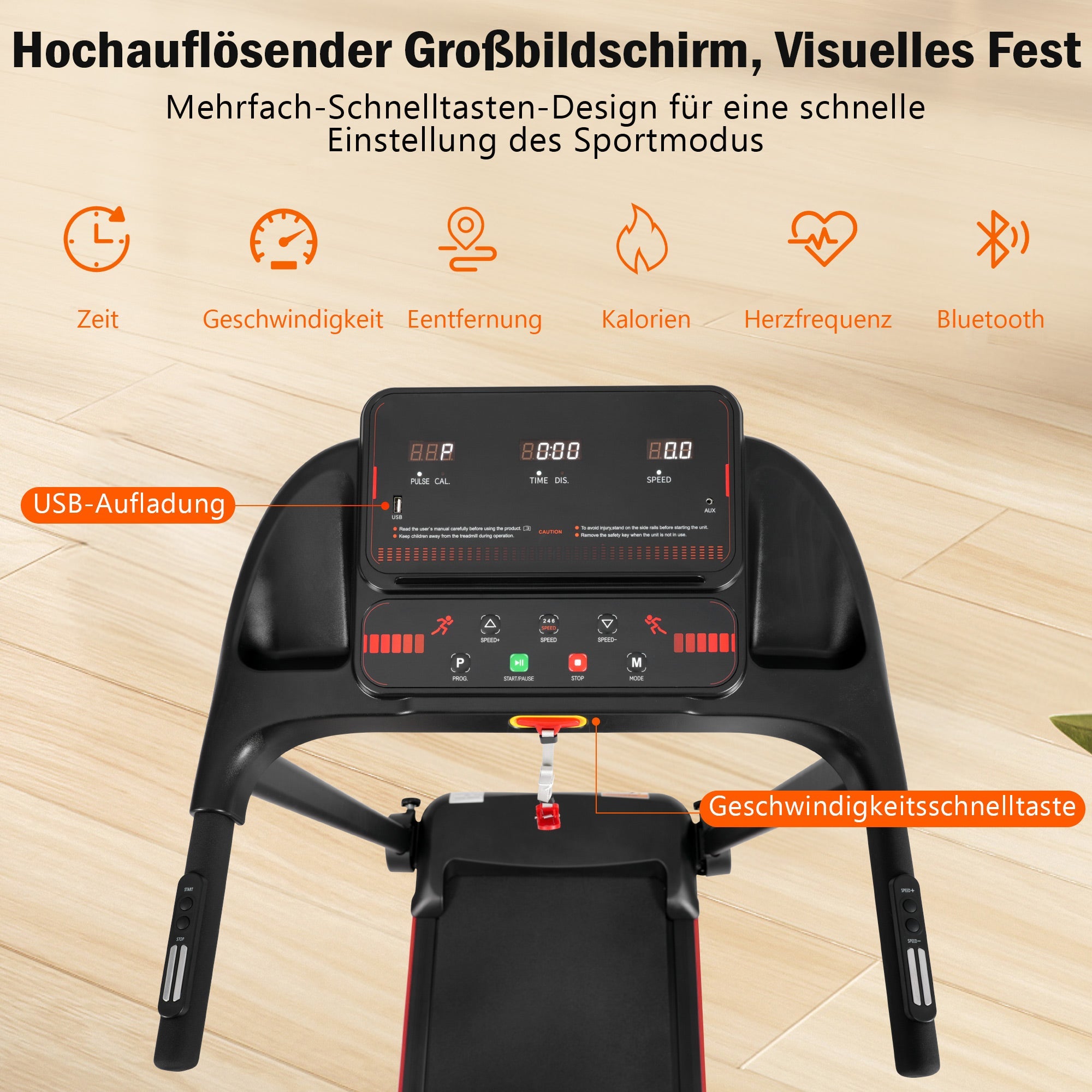 Treadmill for Home, Foldable 8% Incline 3.0 HP 120kg Max Load, Black