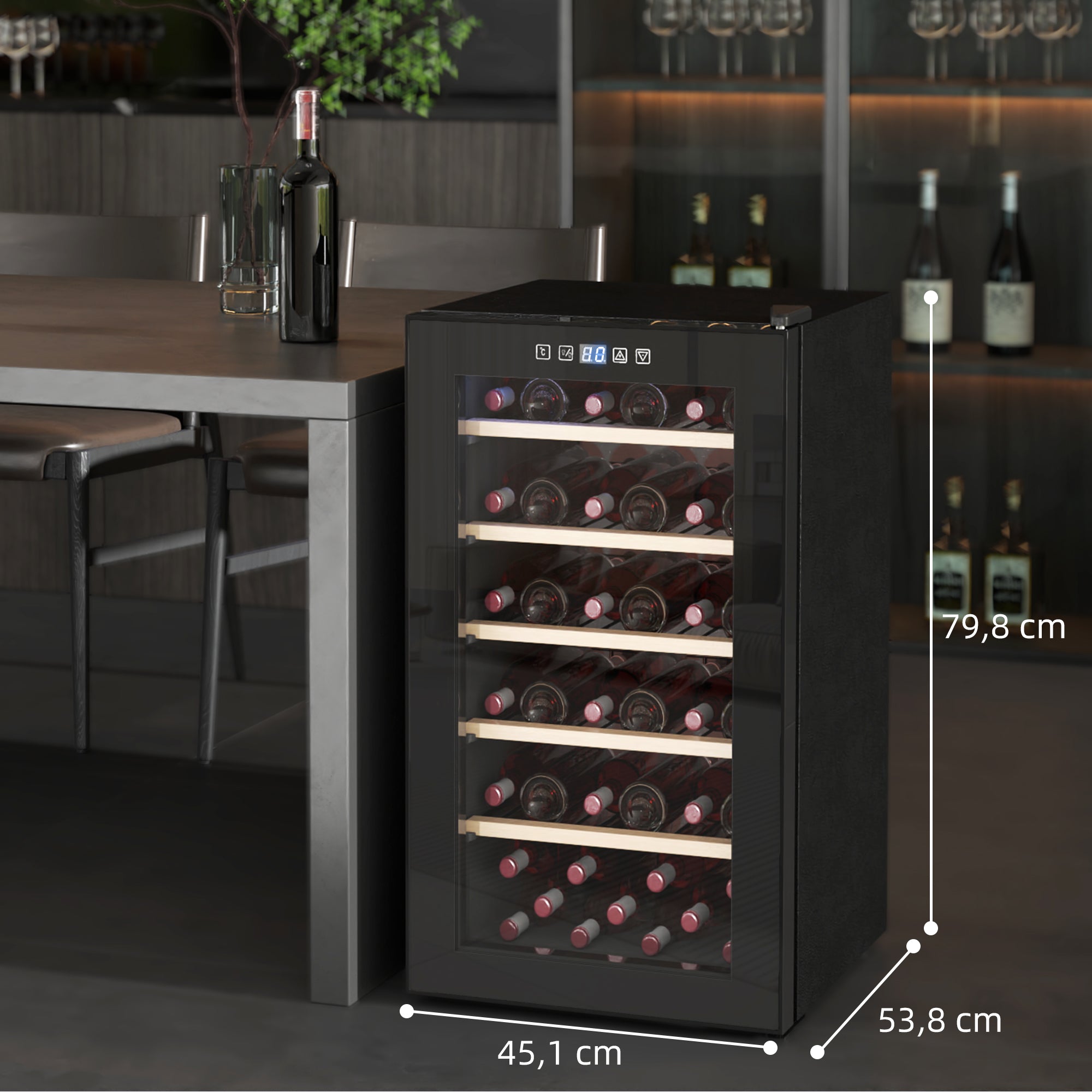 Wine Cooler 41 Bottles 91L Compressor Glass Door Black