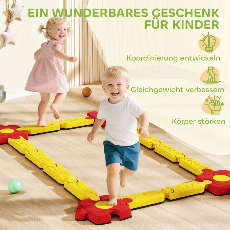 Children's Balance Beam Set with Freely Configurable Flexible Parts, Yellow and Red Plastic