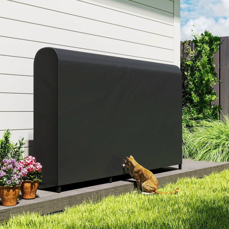 Firewood Rack 199x30x121cm, 0.6m³ Storage with Waterproof Cover, 300kg Capacity, Metal