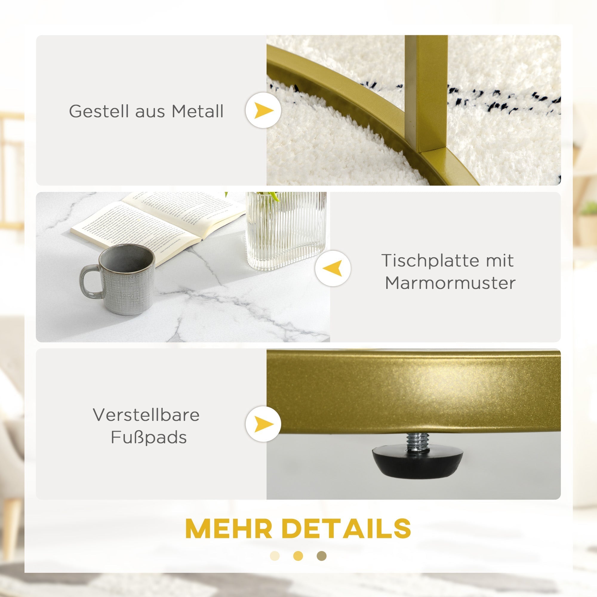 Couchtische, rund, stapelbar mit Stahlgestell, weiß