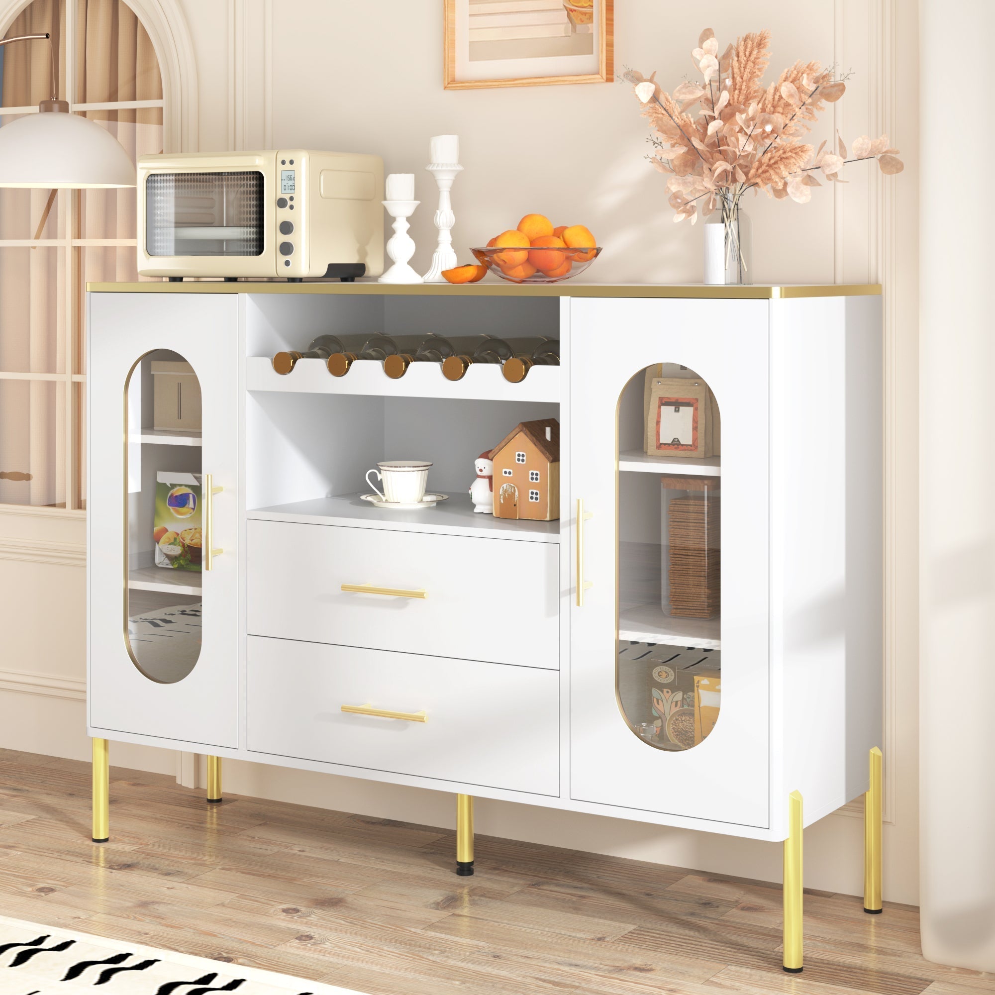 Sideboard, Glass Fronts & Wine Rack, White