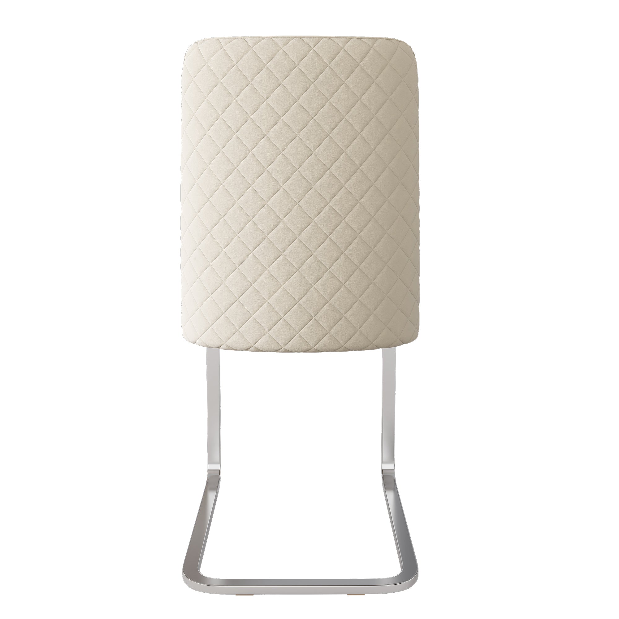 Velvet Dining Chair Set of 4, Diamond Back Silver Metal Legs, Beige