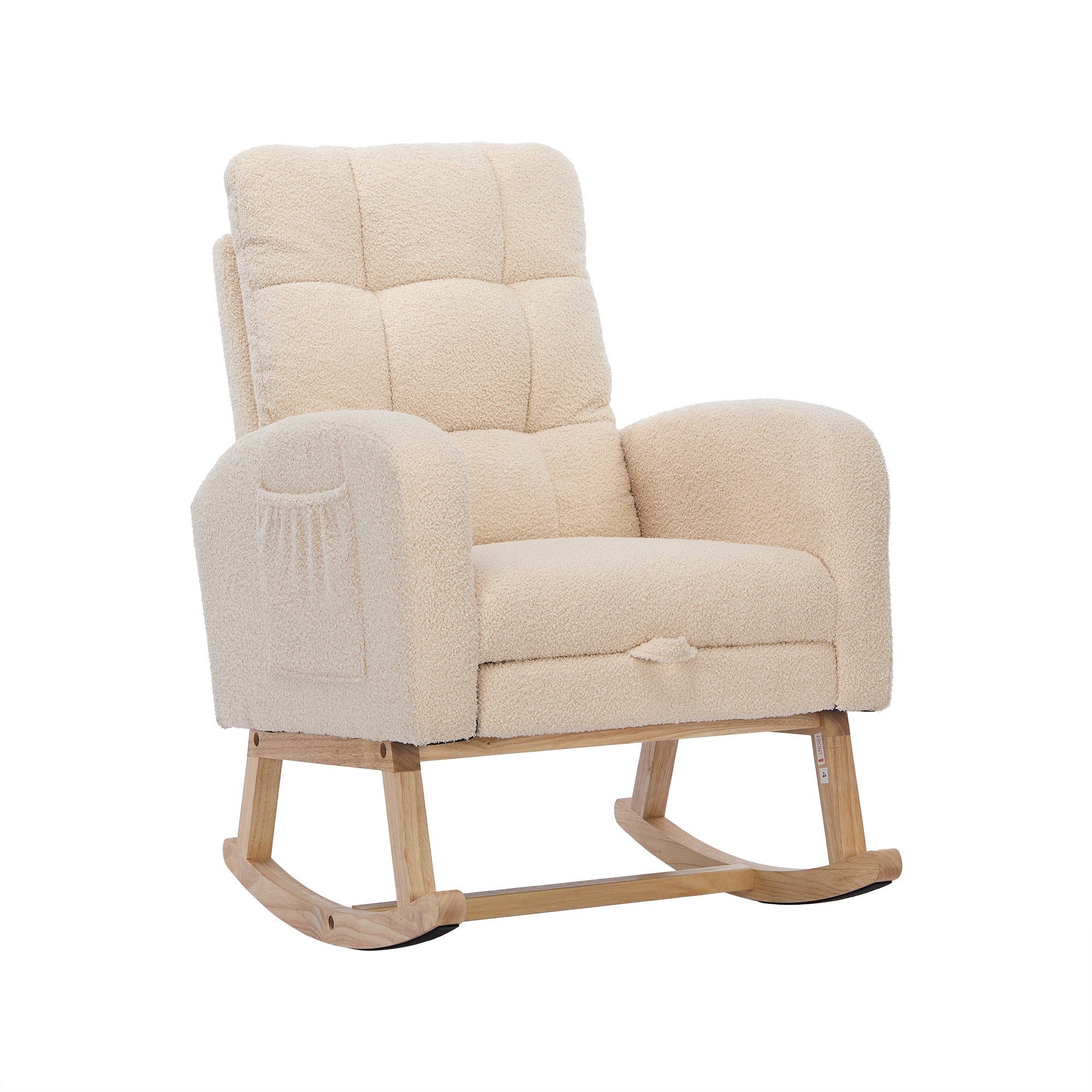 Teddy Velvet Rocking Chair, Solid Wood Frame & High Foam Padding, Beige