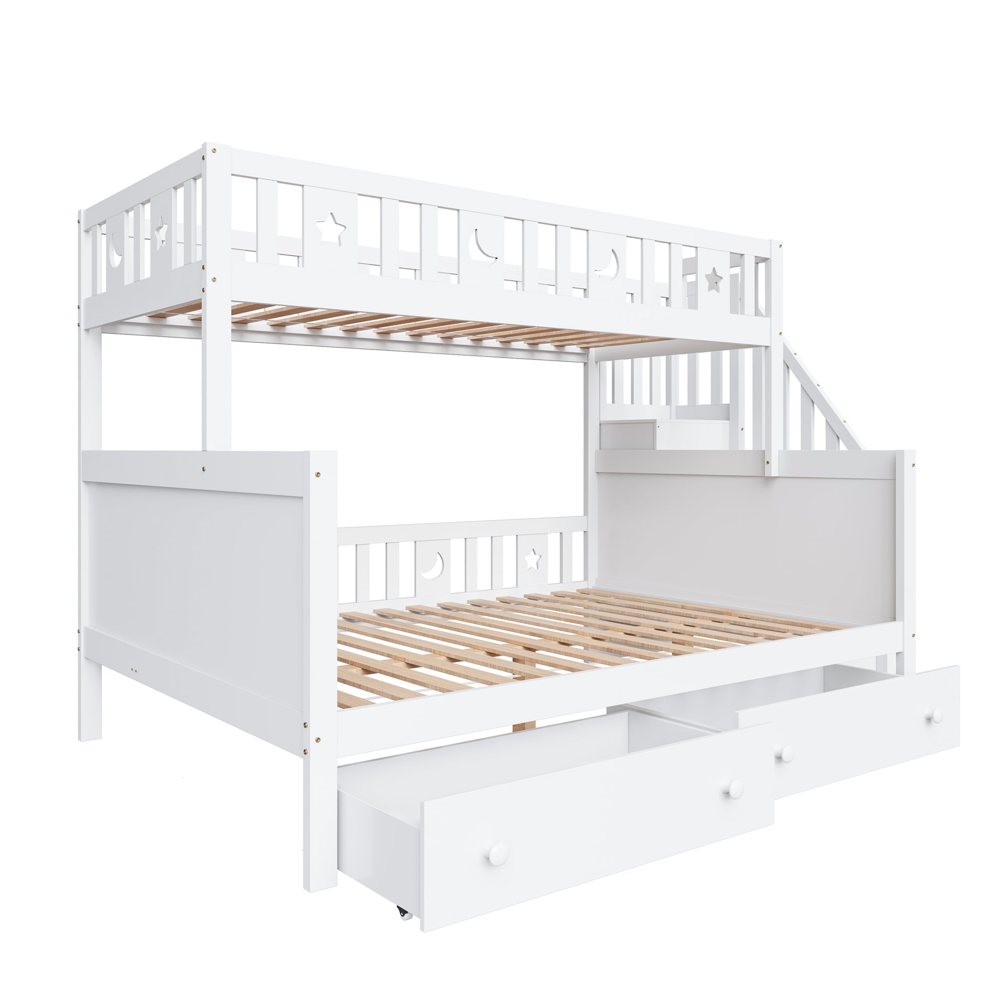Solid Pine Children’s Multifunctional Bunk Bed with Storage, White