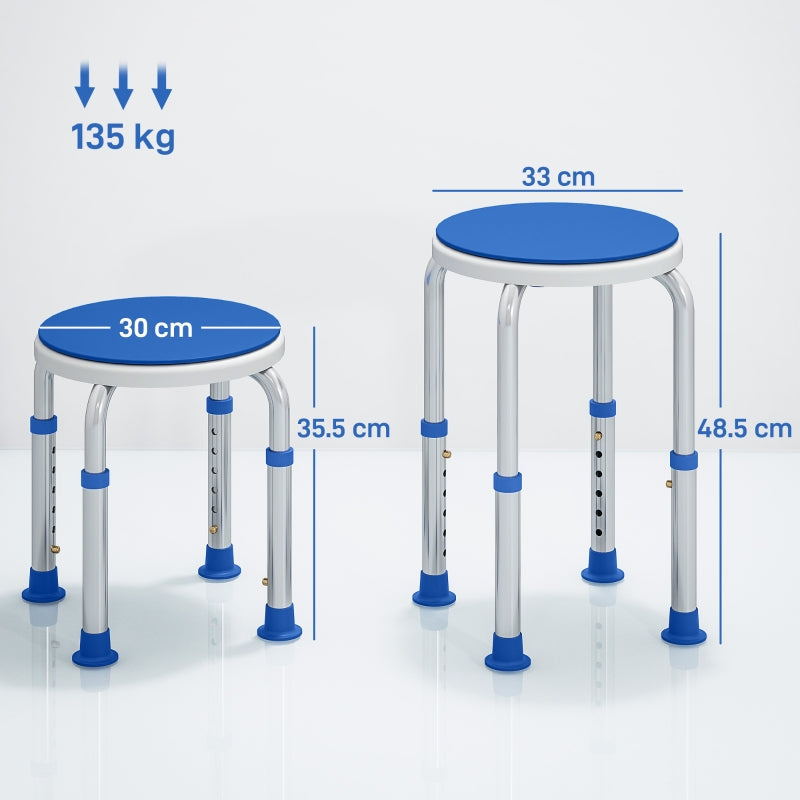 Shower Chair 360° Swivel Height Adjustable Aluminium Blue
