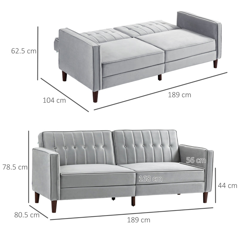 Modern Convertible Sofa Futon Adjustable Split Back, Light Grey Velvet-Touch