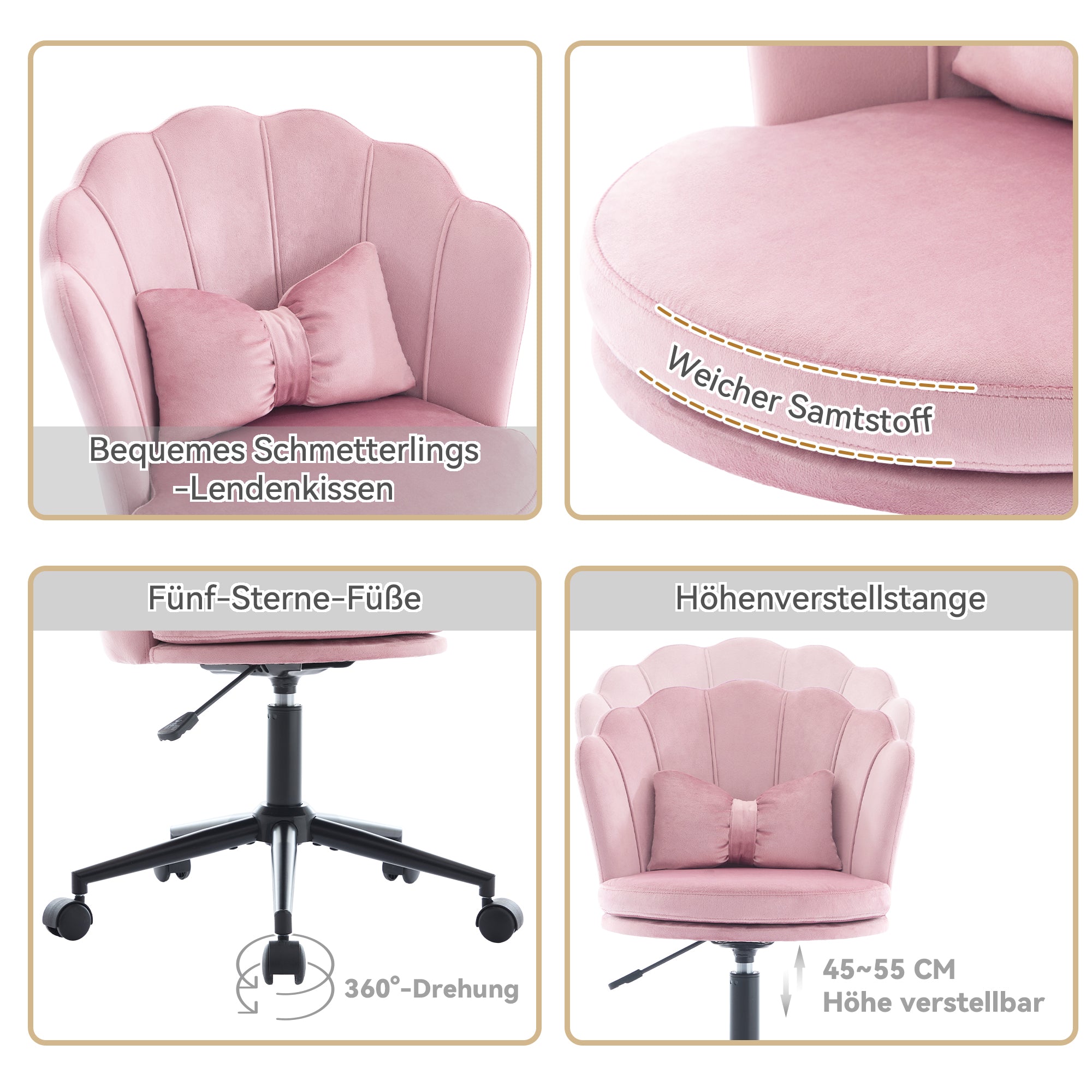 Dressing/Office Chair - Petal Back, Butterfly Lumbar Support, Height Adjustable - Soft Cushion