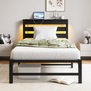 Metal Bed Frame 90x200 with LED Light USB Charging & Under-Bed Storage