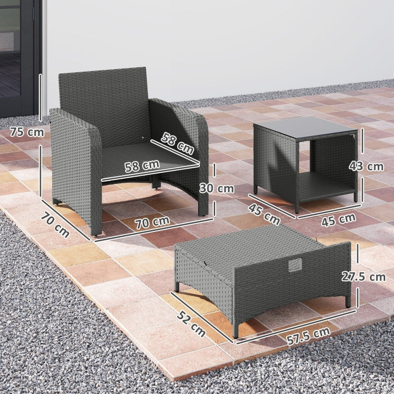 Five Piece Rattan Garden Furniture Set with 2-Tier Coffee Table and Ottomans Cream White