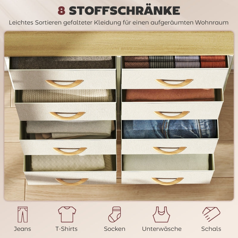 Schlafzimmer-Kommode, 8 Stoffschubladen, Stahl, Beige