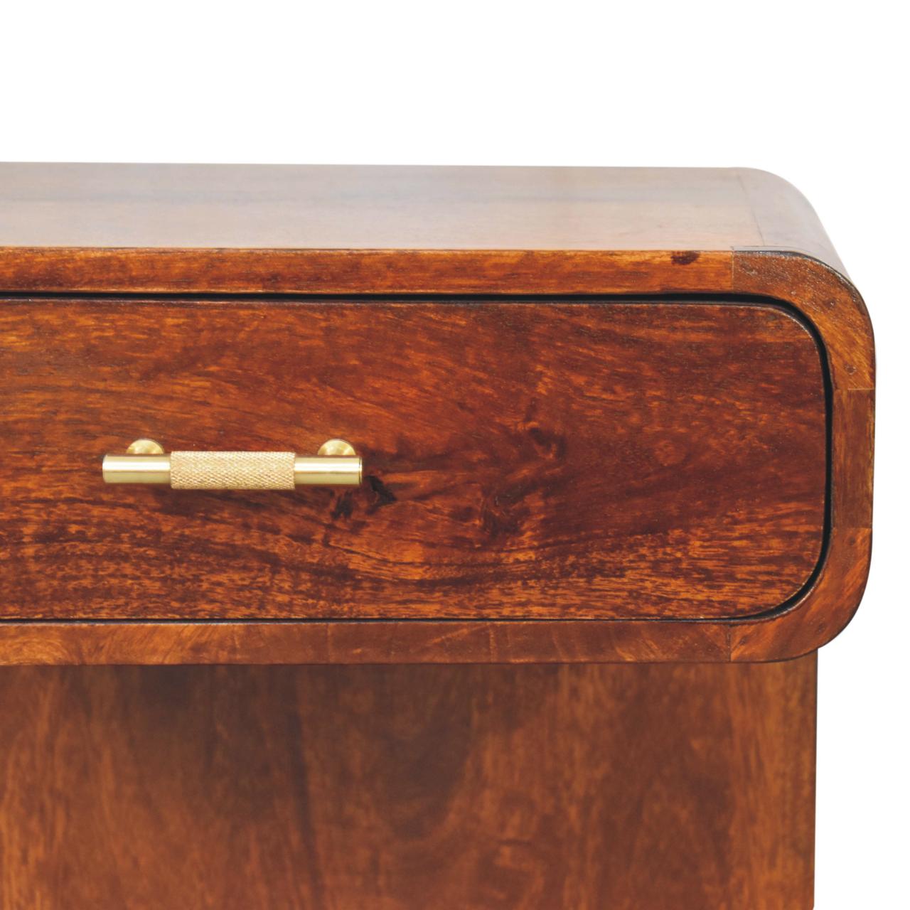 Solid Wood Bedside, T-Bar Rounded, 1 Drawer, 1 Open Slot, Dark Brown Chestnut