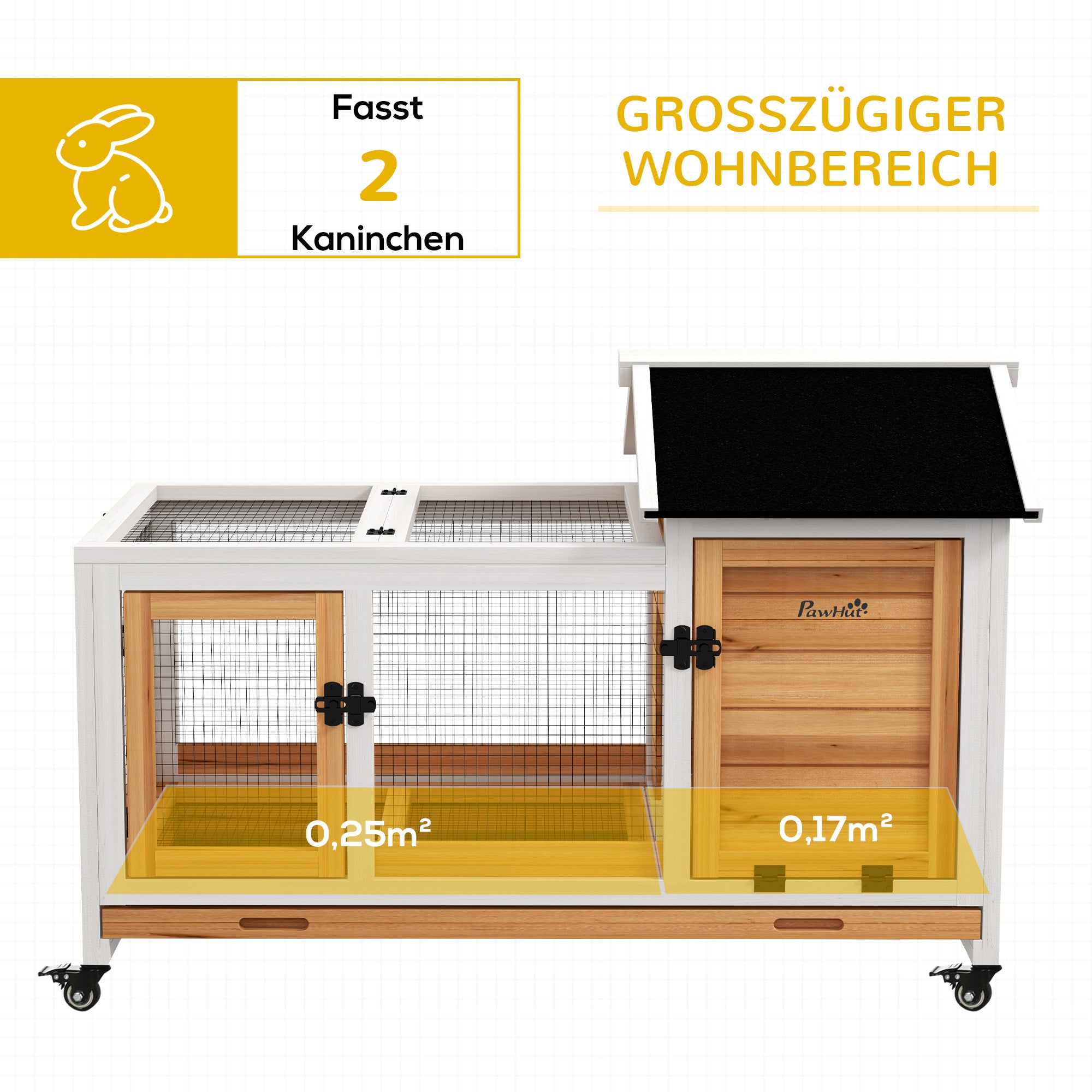 Small Animal Hutch, Guinea Pigs/Dwarf Rabbits, 108 x 58 x 73.5 cm, Yellow