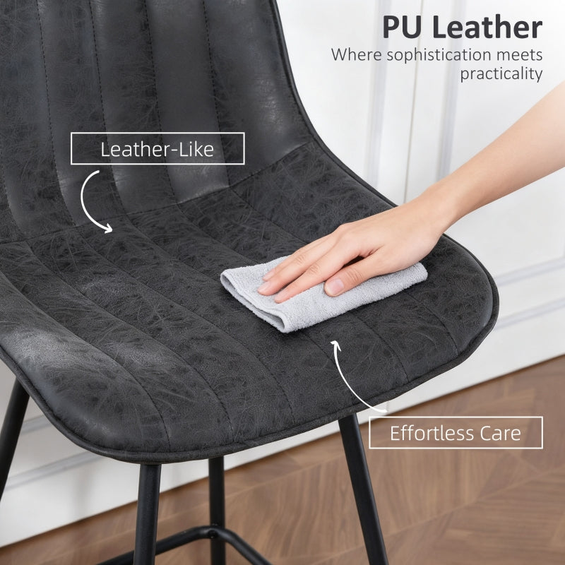 Bar Stools Swivel Set of 2 PU Leather Black