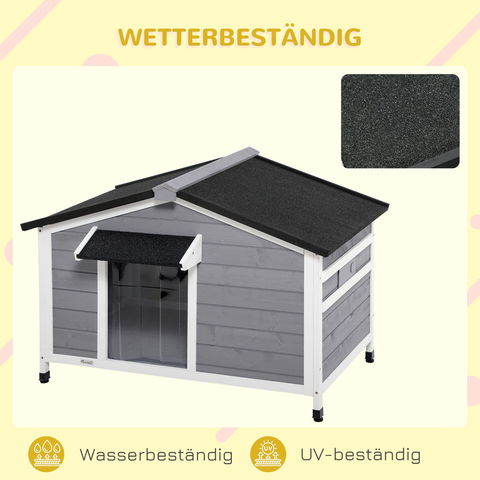 Dog Kennel, Weather-Resistant Fir Wood, Grey